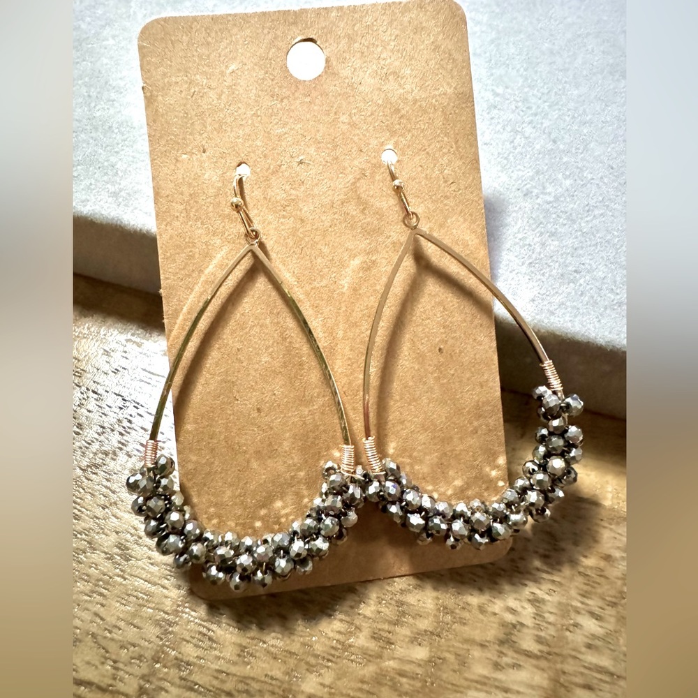 Hand Crafted Gray Crystal beaded earrings